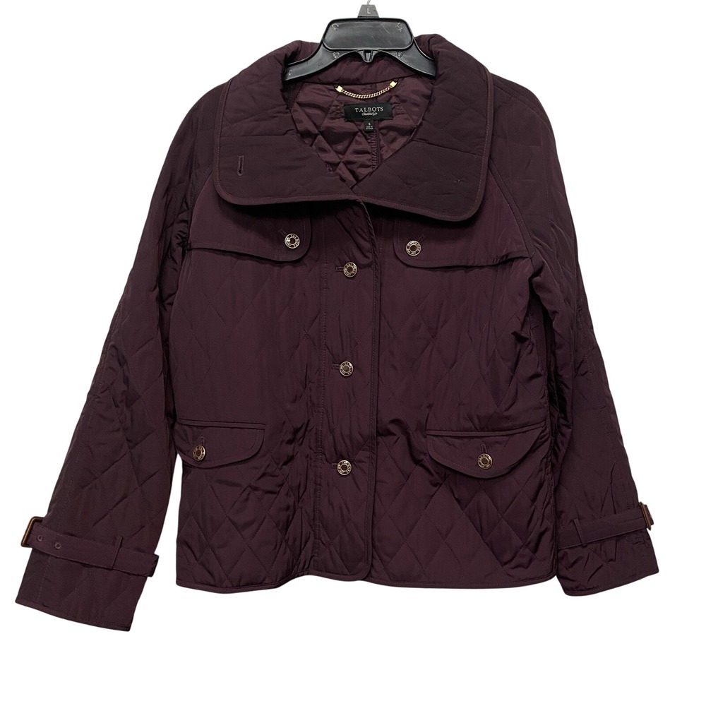 Talbots Winter Jacket Size Small Deep Plum Quilted Lightweight Coat